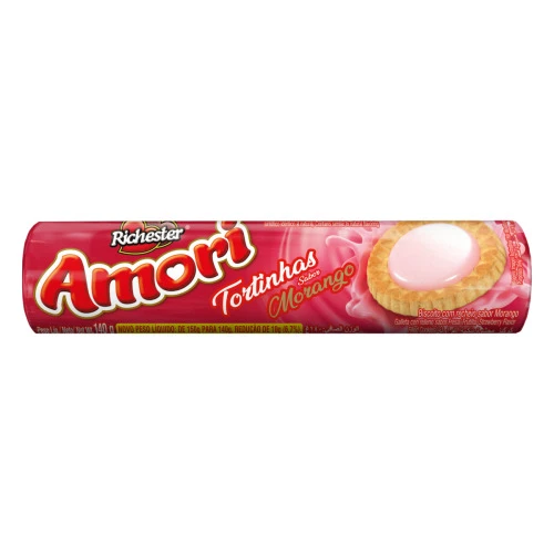 BISCOITO RECHEIO MORANGO RICHESTER AMORI TORTINHAS PACOTE 140G