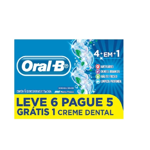 PACK CREME DENTAL ORAL-B 4 EM 1 CAIXA 6 UNIDADES 70G CADA