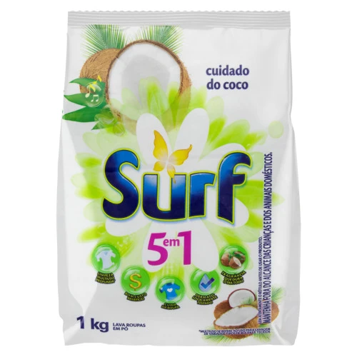 LAVA ROUPAS EM PÓ CUIDADO DO COCO SURF PACOTE 1KG