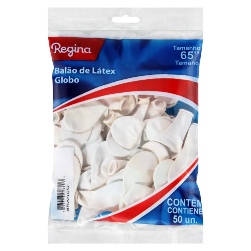 BALÃO DE LÁTEX BRANCO REGINA 65 PACOTE 50 UNIDADES