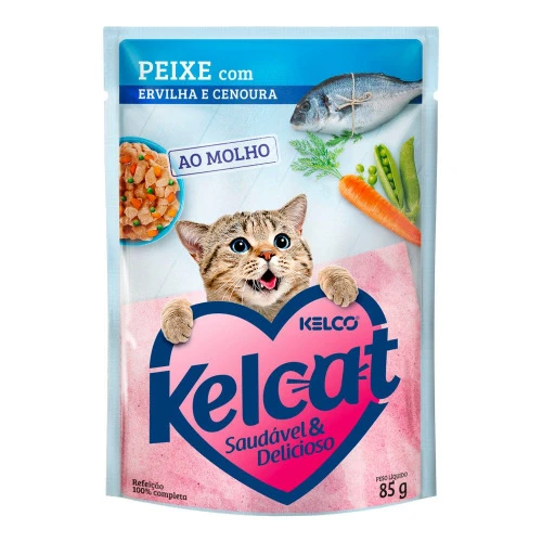 SACHÊ GATOS KELCAT PEIXE COM ERVILHA E CENOURA 85G