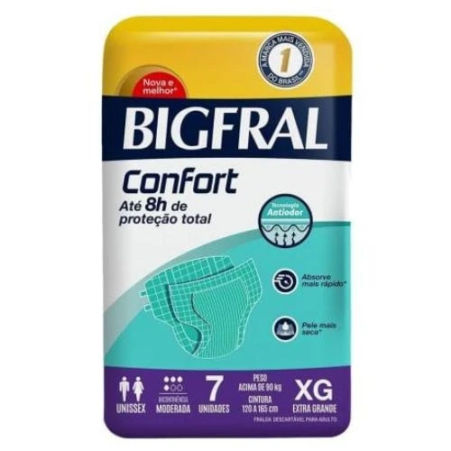 FRALDA DESCARTÁVEL ADULTO BIGFRAL CONFORT XG PACOTE 7 UNIDADES