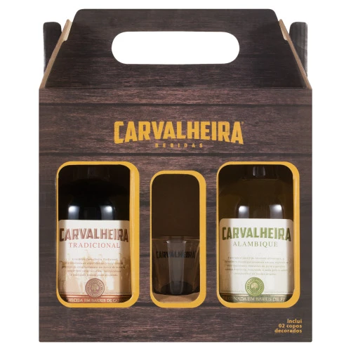 KIT 2 COPOS 1 CACHAÇA TRADICIONAL 1 CACHAÇA ALAMBIQUE CARVALHEIRA GARRAFA 375ML CADA