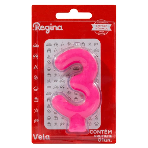 VELA DE ANIVERSÁRIO FÁCSIA Nº 3 REGINA SOLID COLORS CARTELA