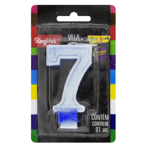 VELA DE ANIVERSÁRIO COM GLITTER AZUL Nº 7 REGINA