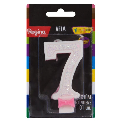 VELA DE ANIVERSÁRIO ROSA Nº 7 SUPER GLITTER REGINA CARTELA