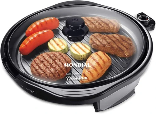 GRILL REDONDO COOK GRILL 40 PREMIUM GRELHA ANTIADERENTE ONDULADA DE 40CM 127V PRETO MONDIAL