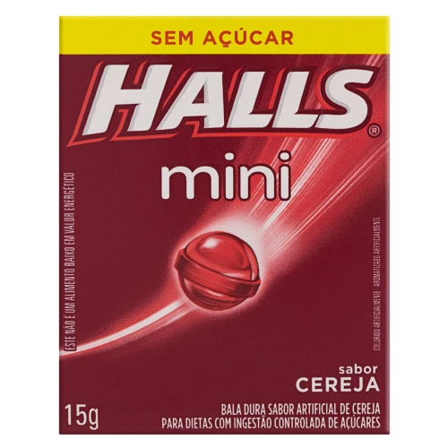 BALA CEREJA ZERO AÇÚCAR HALLS MINI CAIXA 15G