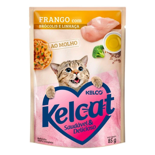 SACHÊ GATOS KELCAT SABOR FRANGO, BRÓCOLIS E LINHA 85G