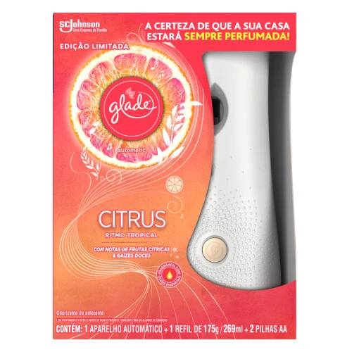 APARELHO E ODORIZADOR DE AMBIENTE CITRUS GLADE AUTOMATIC CAIXA 269ML