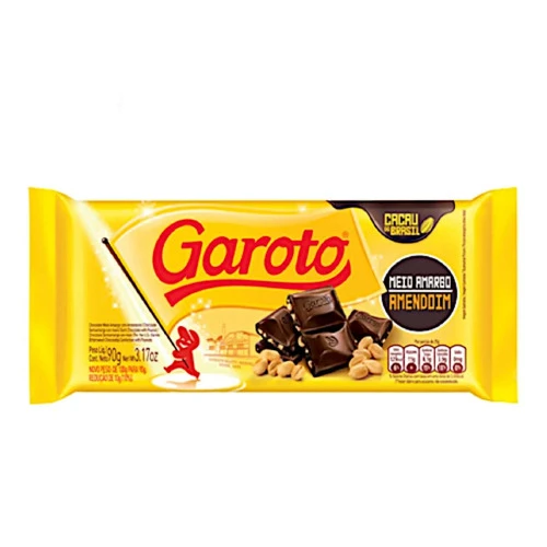 CHOCOLATE MEIO AMARGO COM AMENDOIM GAROTO CACAU DO BRASIL PACOTE 90G