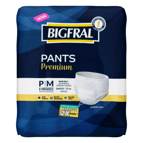 ROUPA ÍNTIMA DESCARTÁVEL UNISSEX BIGFRAL PANTS PREMIUM PARA M PACOTE 8 UNIDADES