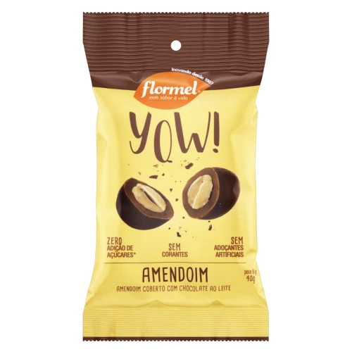 CONFEITO DE AMENDOIM COBERTURA CHOCOLATE AO LEITE FLORMEL YOW PACOTE 40G