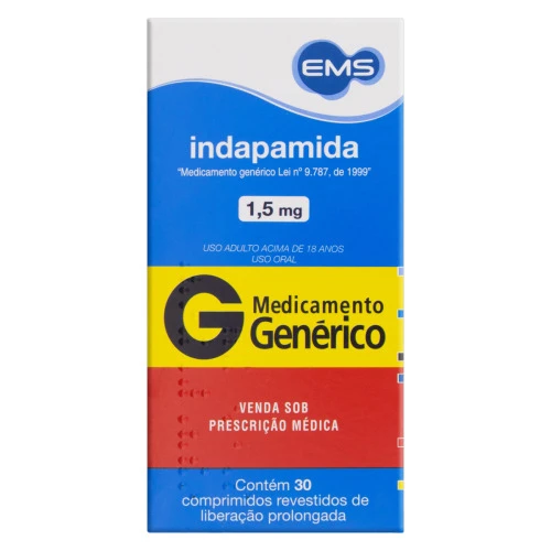 INDAPAMIDA 1 5MG EMS CAIXA 30 COMPRIMIDOS REVESTIDOS