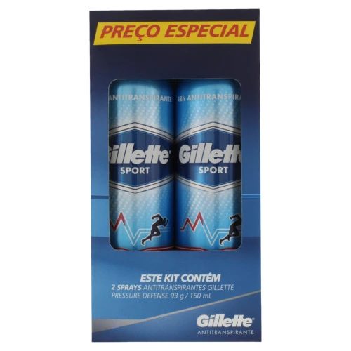 KIT 2 ANTITRANSPIRANTES SPRAY SPORT PRESSURE DEFENSE GILLETTE 150ML