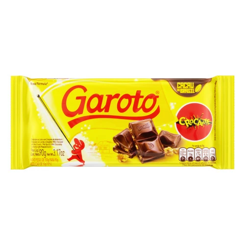 CHOCOLATE AO LEITE GAROTO CROCANTE PACOTE 90G