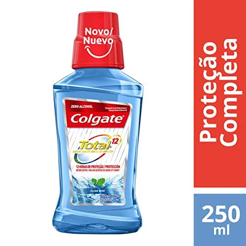 ENXAGUANTE BUCAL ANTIBACTERIANO ZERO ÁLCOOL CLEAN MINT COLGATE TOTAL 12 FRASCO 250ML