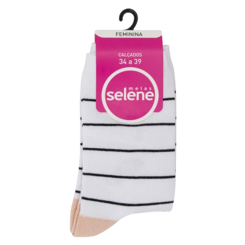 MEIA FEMININA CANO MÉDIO BRANCA E ROSA NUDE SELENE Nº 34 A 39