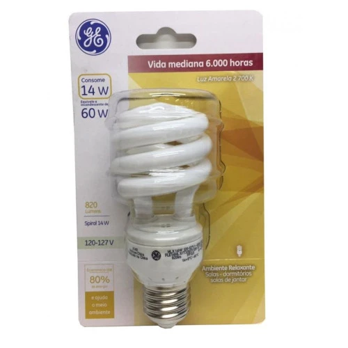 LAMPADA GE ELETRONICA SPIRAL BASIC CARTELA 2700K 14WX127V 10X1