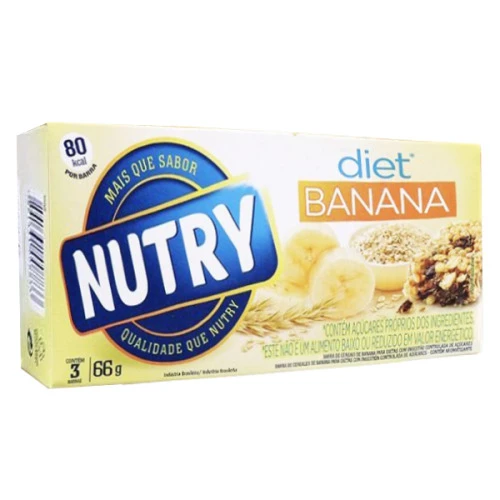 PACK BARRA DE CEREAIS BANANA DIET NUTRY CAIXA 66G 3 UNIDADES