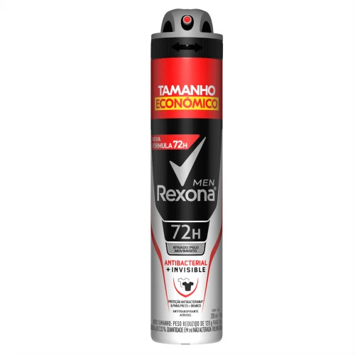 ANTITRANSPIRANTE AEROSSOL ANTIBACTERIAL E INVISIBLE REXONA MEN 200ML TAMANHO ECONÔMICO
