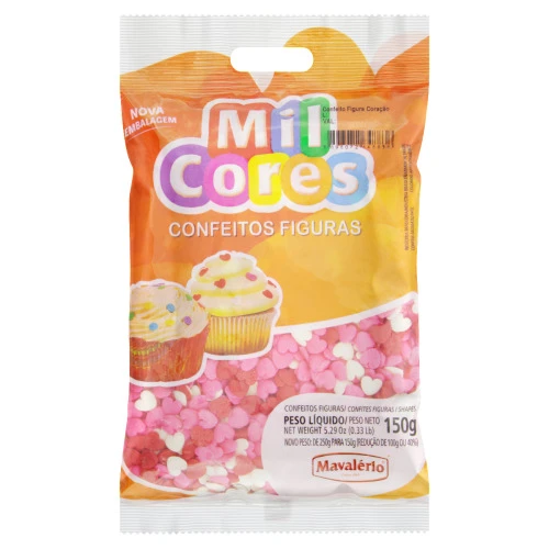 CONFEITO CORAÇÃO MIL CORES PACOTE 150G