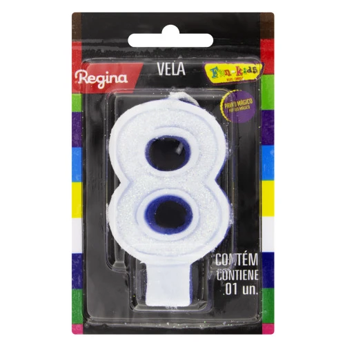 VELA DE ANIVERSÁRIO COM GLITTER AZUL Nº 8 REGINA