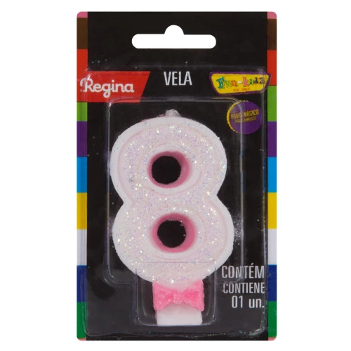 VELA DE ANIVERSÁRIO ROSA Nº 8 SUPER GLITTER REGINA CARTELA