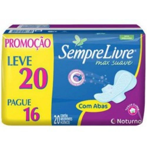 ABSORVENTE SEMPRE LIVRE NOTURNO SUAVE COM ABAS 20 UNIDADES
