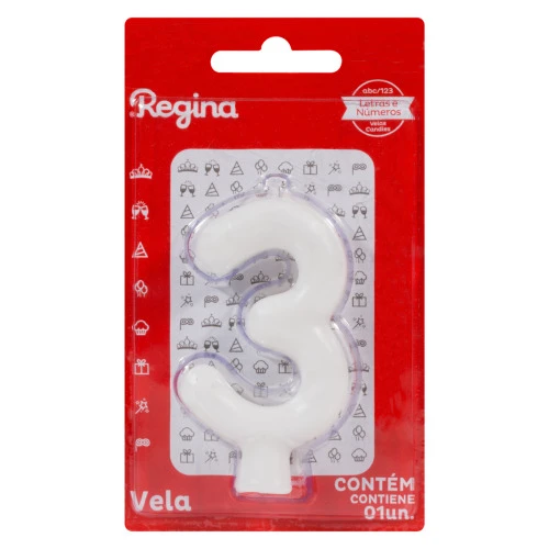 VELA DE ANIVERSÁRIO BRANCA Nº 3 REGINA SOLID COLORS CARTELA