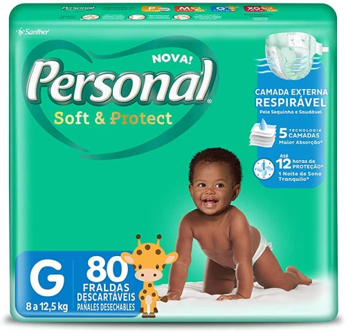 FRALDA DESCARTÁVEL SOFT AND PROTECT HIPER PERSONAL GRANDE 80 UNIDADES (EMBALAGEM PODE VARIAR)