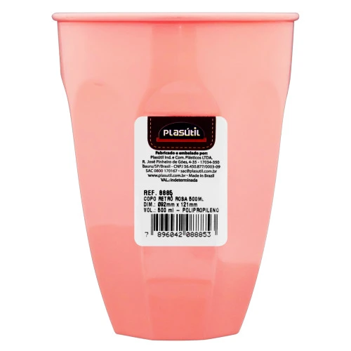 COPO PLÁSTICO ROSA QUARTZO 500ML PLASÁTIL RETRÔ