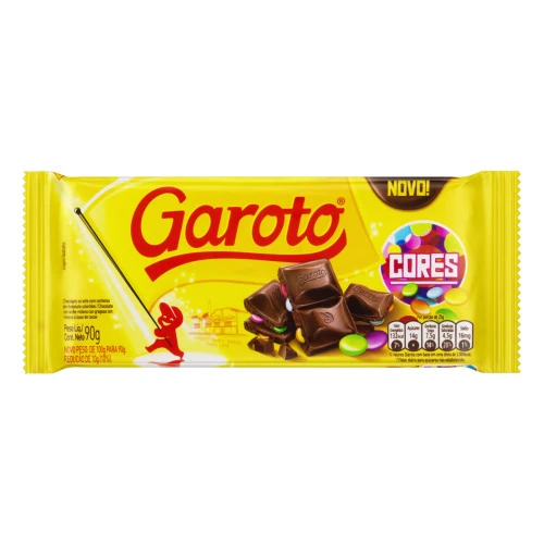 CHOCOLATE AO LEITE COM CONFEITOS GAROTO CORES PACOTE 90G