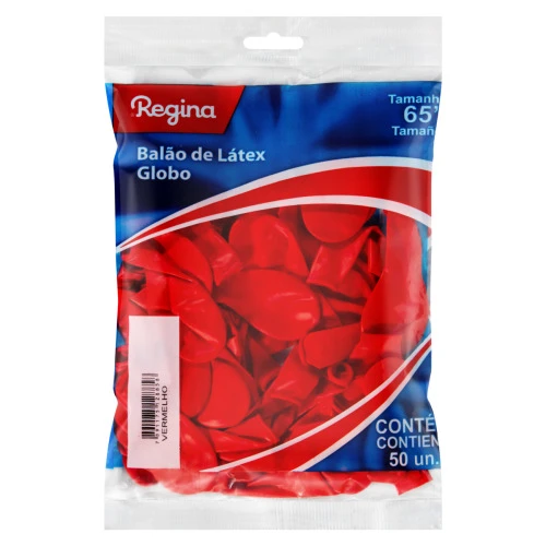 BALÃO DE LÁTEX VERMELHO REGINA 65 PACOTE 50 UNIDADES