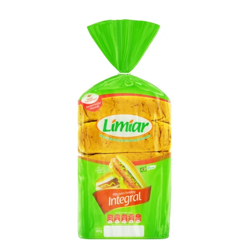 PÃO PARA HOT DOG INTEGRAL LIMIAR PACOTE 500G