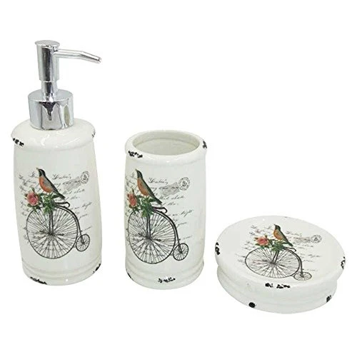 KIT 3PCS BANHEIRO URBAN BIRD AND BICYCLE BEGE