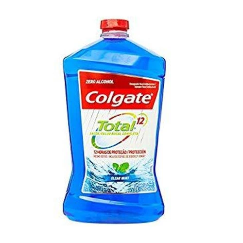 ENXAGUANTE BUCAL ANTIBACTERIANO ZERO ÁLCOOL CLEAN MINT COLGATE TOTAL 12 CAIXA 2L GRÁTIS VÁLVULA DOSA
