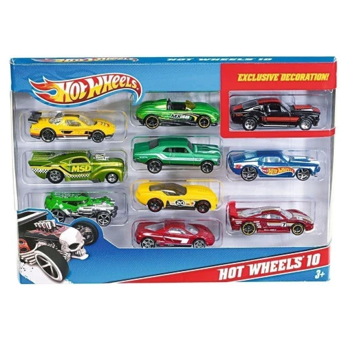 PACOTE COM 10 CARROS HOTWHEELS - CORES E MODELOS SORTIDOS