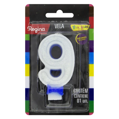 VELA DE ANIVERSÁRIO COM GLITTER AZUL Nº 9 REGINA