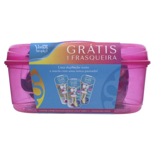 KIT 6 APARELHOS DE DEPILAR DESCARTÁVEL GILLETTE VENUS SIMPLY3 GRÁTIS FRASQUEIRA