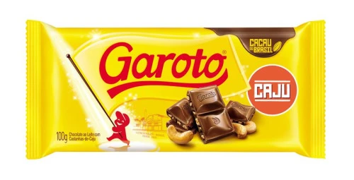 CHOCOLATE AO LEITE CAJU GAROTO PACOTE 90G