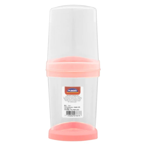 PORTA ESCOVA E CREME DENTAL COM TAMPA ROSA QUARTZO PLASÁTIL