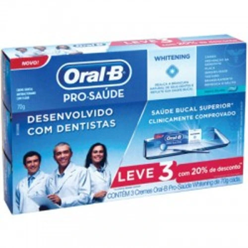 CREME DENTAL ORAL B PRO SAÚDE WHITENING 70G 3 UNIDADES