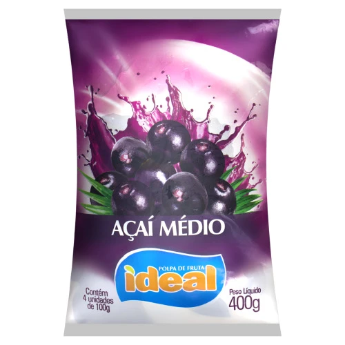 POLPA DE FRUTA AÇAÍ IDEAL PACOTE 400G 4 UNIDADES