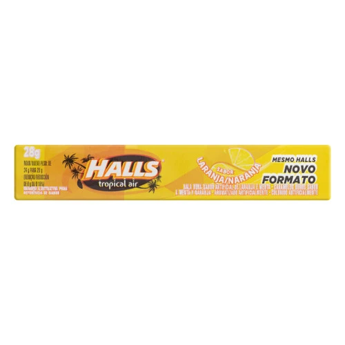 BALA LARANJA HALLS TROPICAL AIR PACOTE 28G