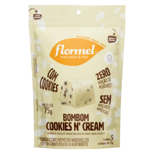 BOMBOM COOKIES N CREAM FLORMEL POUCH 75G 5 UNIDADES