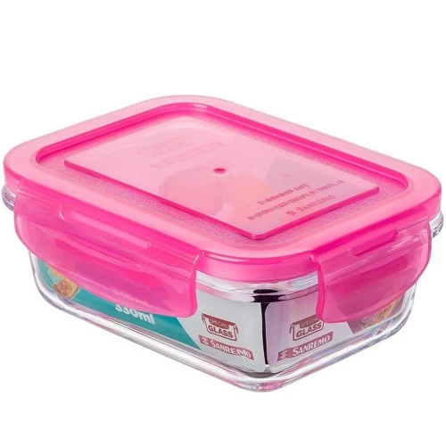 POTE HERMÉTICO VIDRO RETANGULAR COM TAMPA ROSA 330ML SANREMO