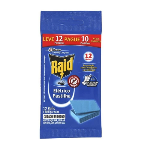REPELENTE ELÉTRICO PASTILHA RAID LEVE 12 PAGUE 10