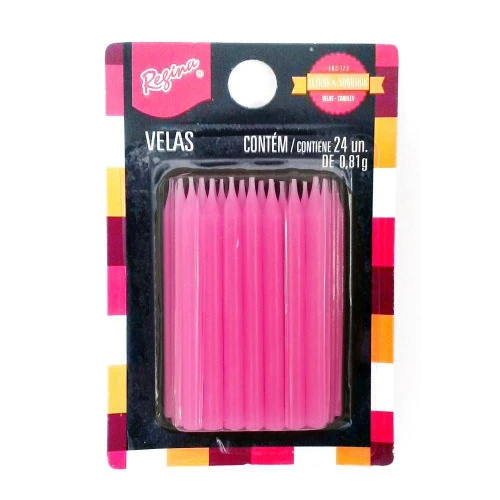 VELA DE ANIVERSÁRIO PALITO ROSA REGINA CARTELA 24 UNIDADES