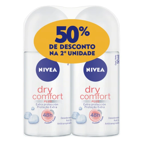 PACK ANTITRANSPIRANTE ROLL ON NIVEA DRY COMFORT PLUS 2 UNIDADES 50ML CADA GRÁTIS 50 DE DESCONTO NA 2